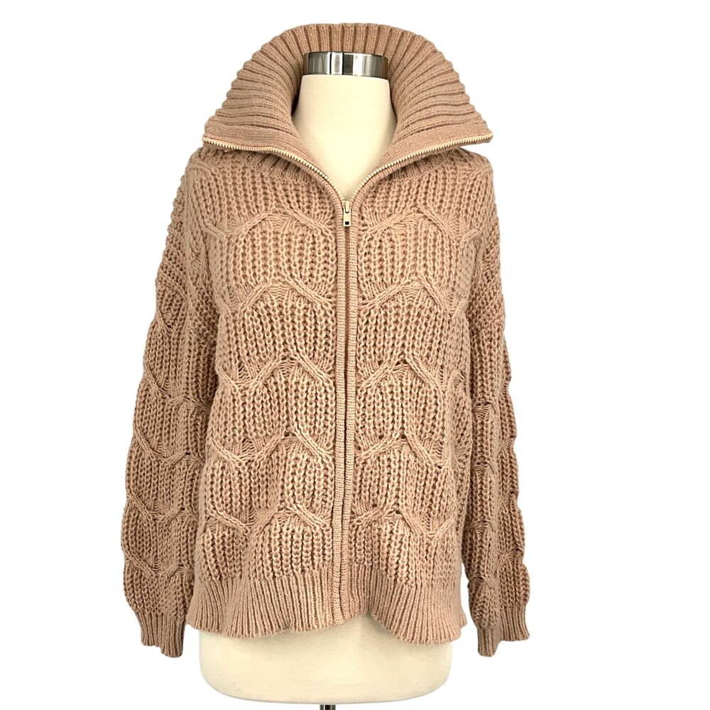 Heartloom Rylen Cardigan Sweater Size L Doe Beige Full Zip Collared Chunky